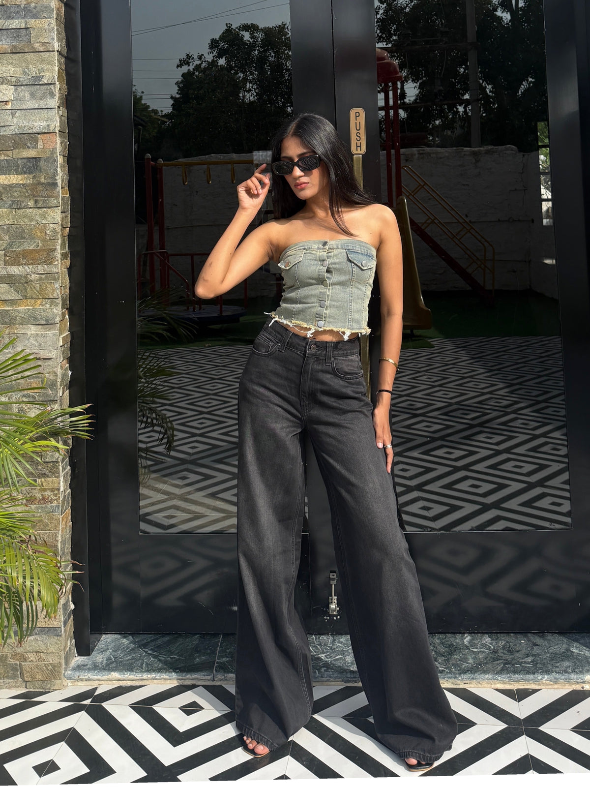 Asos Charcoal baggy Wide Leg denim