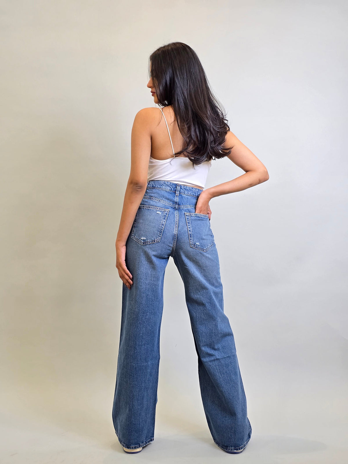 HM wide leg ripped denim