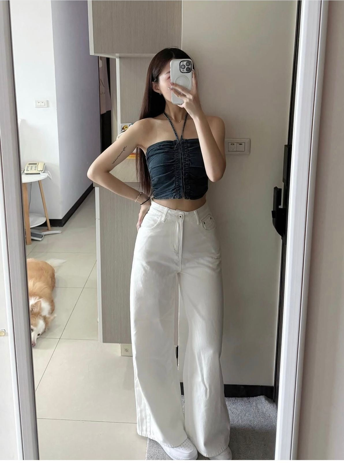 Ruched Denim Top