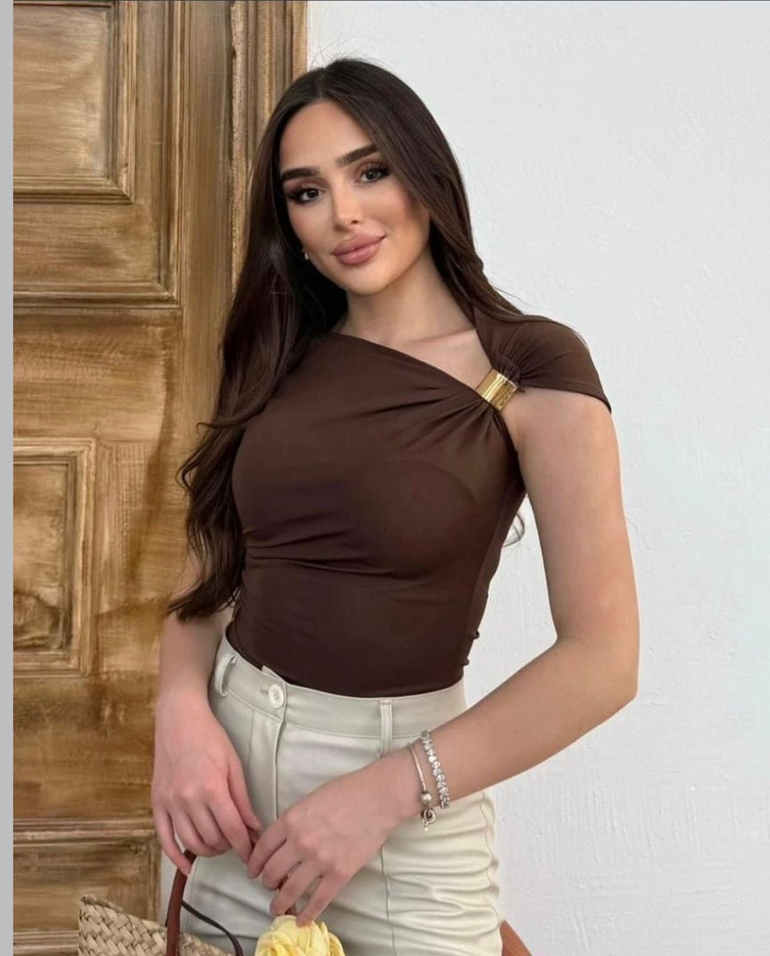 Brooch One Shoulder Top