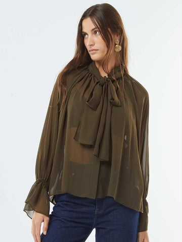Tie-Up Neck Bell Sleeves Top