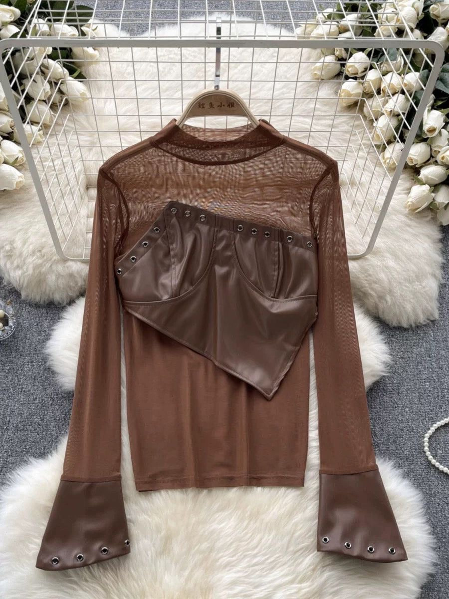 Mesh Leather Top