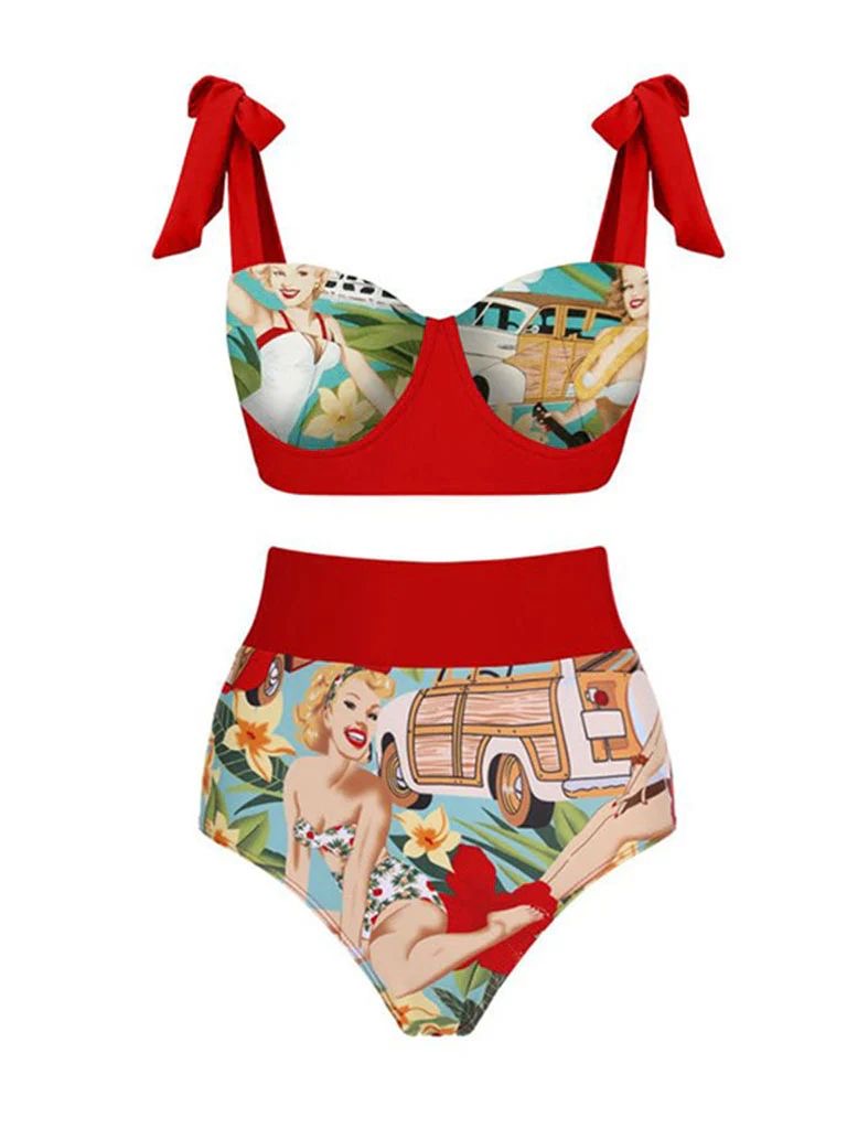 Red Beachwear with Coverup