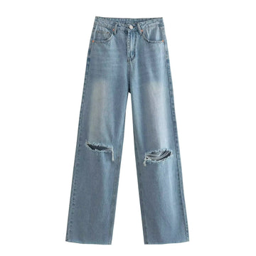 Stradivarius Wide Leg Ripped Denim
