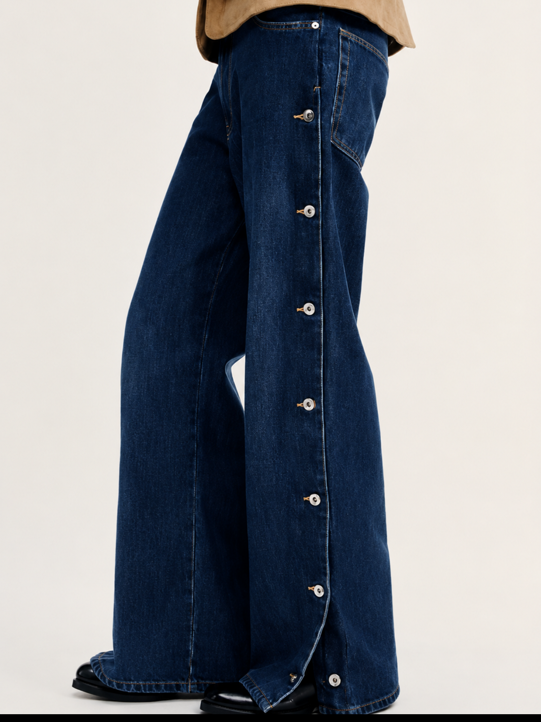 Side Buttoned Wide Leg Denim