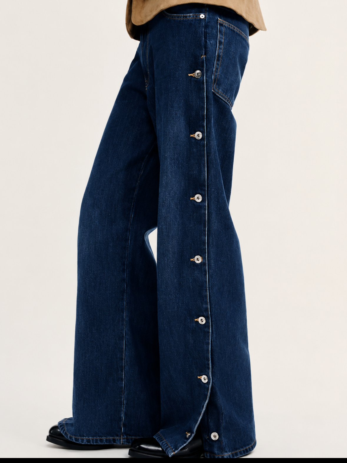 Side Buttoned Wide Leg Denim