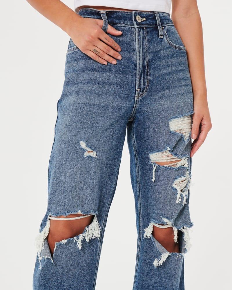 High Rise Straight Ripped Denim
