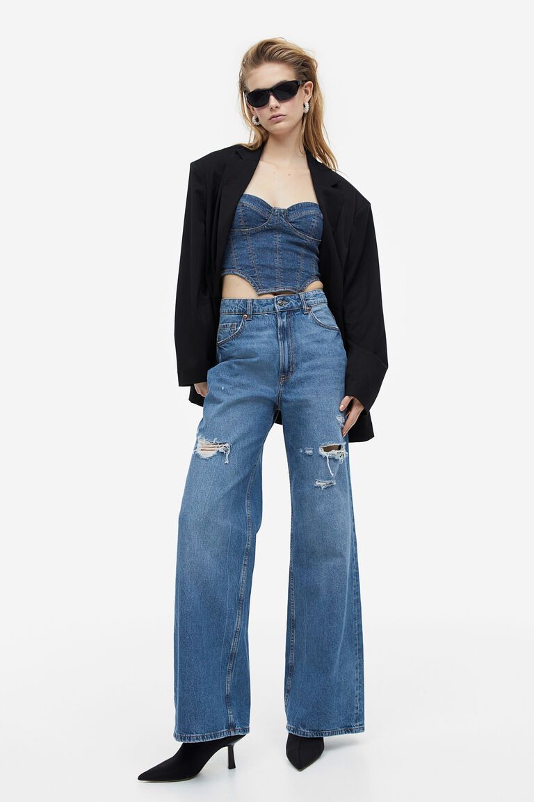 HM wide leg ripped denim