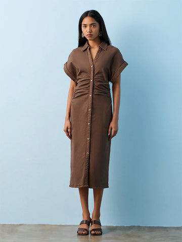Brown denim Ruched Dress