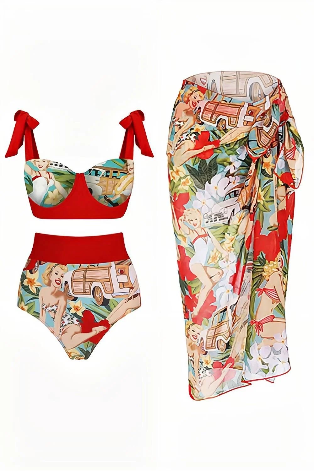 Red Beachwear with Coverup