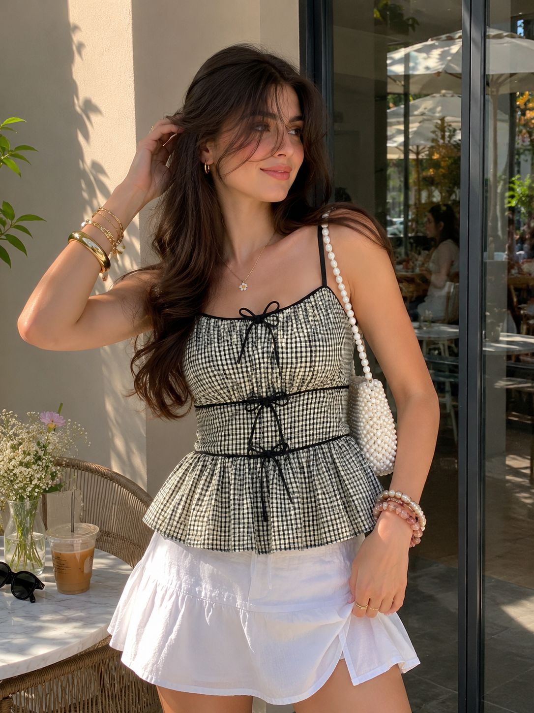 Gingham Bow Top