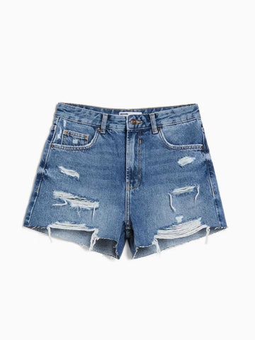 Ripped Mid Blue Shorts