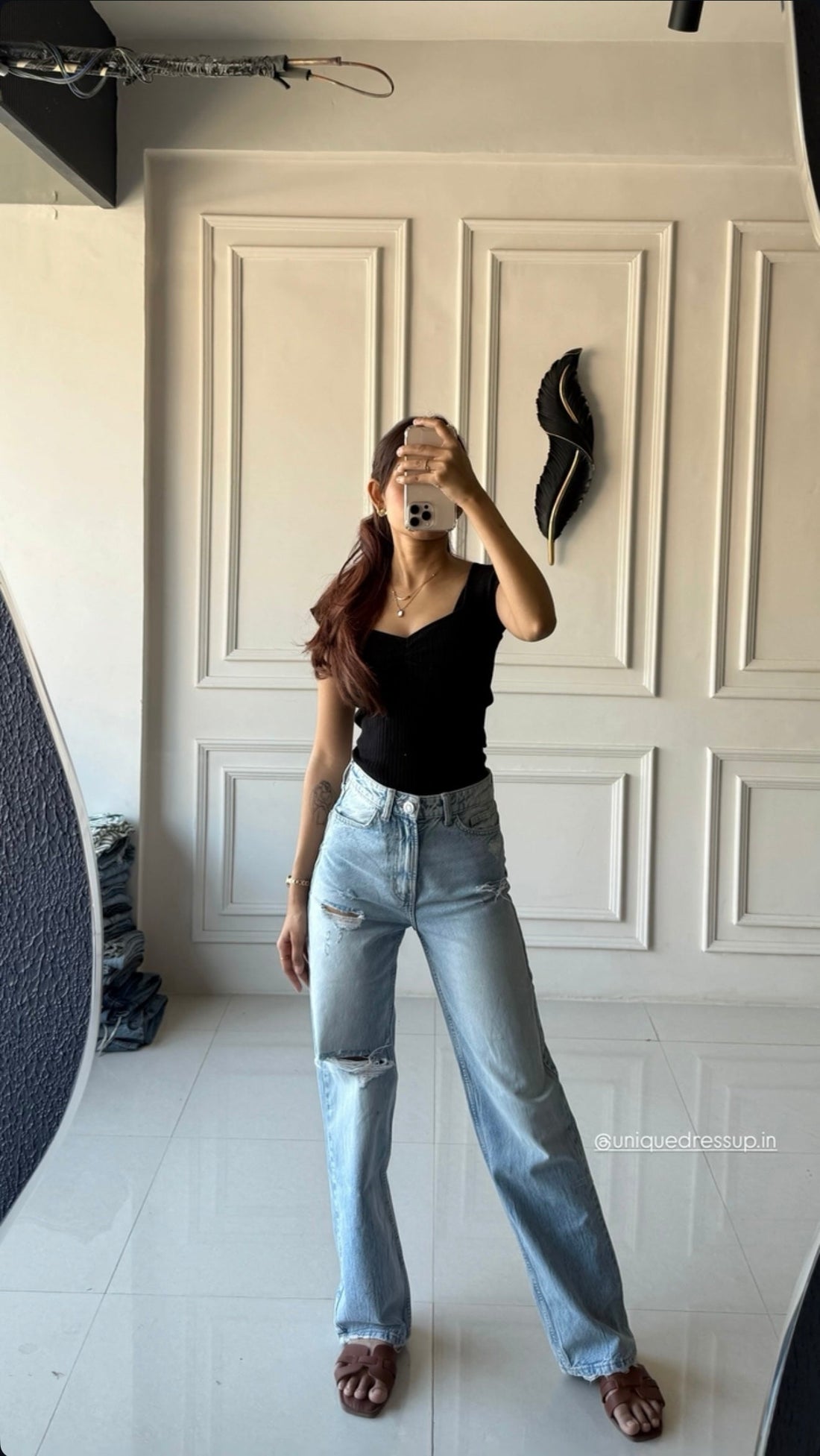HM single kneecut straight denim