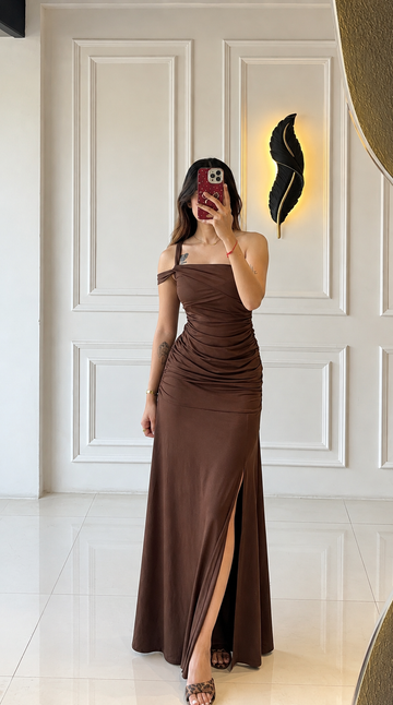 Ruched maxi slit dress