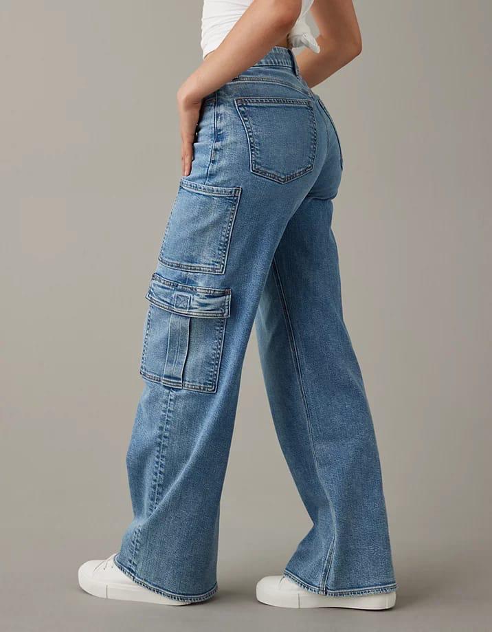 Wide leg denim cargo