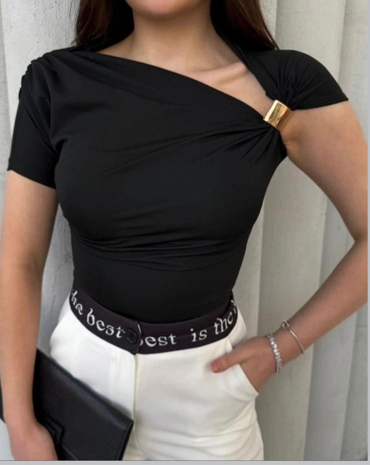 Brooch One Shoulder Top