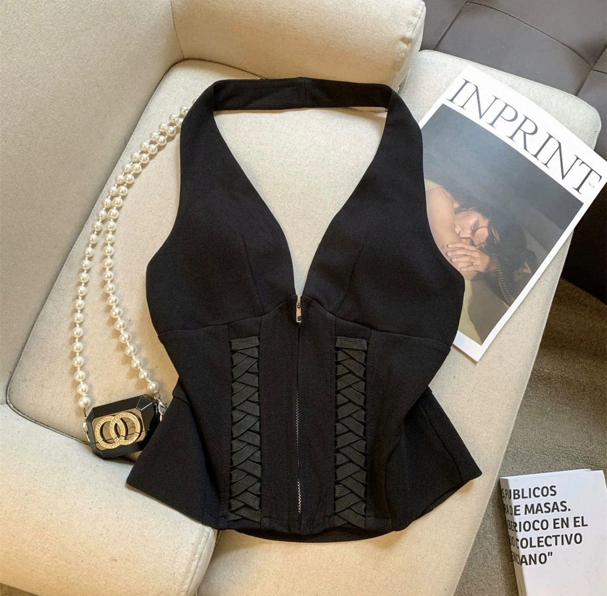 Corset Zip Halter Top