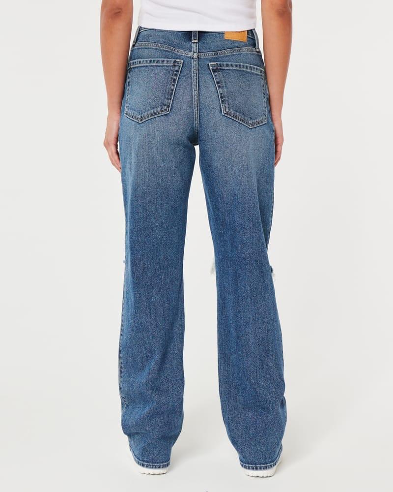 High Rise Straight Ripped Denim