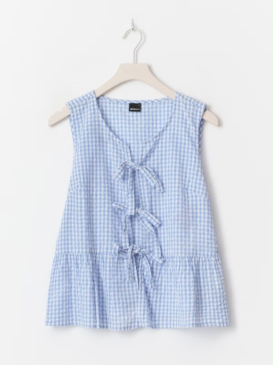Gingham Blue Bow Top