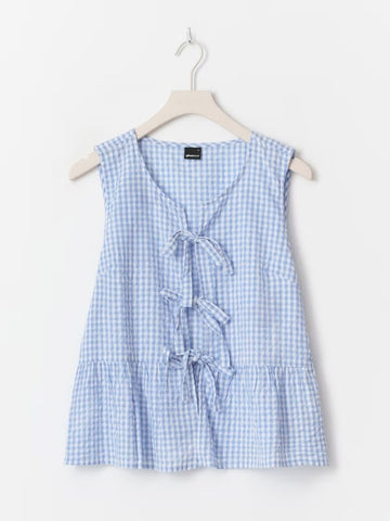 Gingham Blue Bow Top