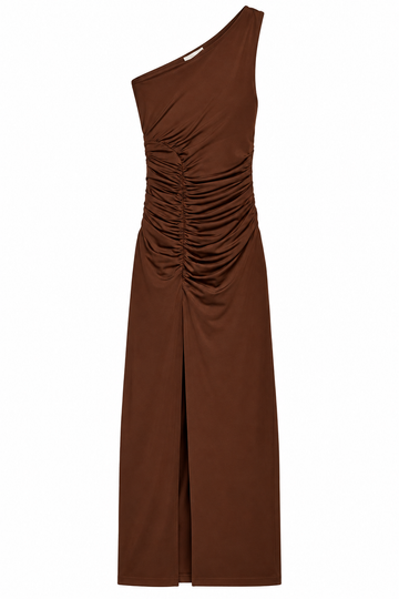 Brown Ruched one shoulder Dress
