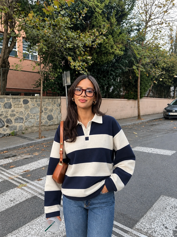 Blue & white stripe unisex oversize sweatshirt