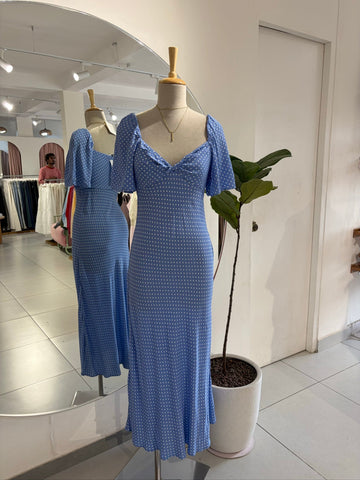 Blue polka long dress