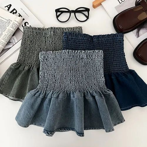 Denim Peplum Tube Top