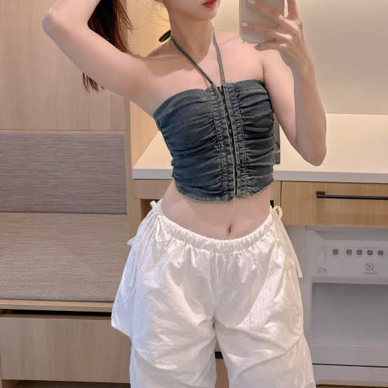 Ruched Denim Top
