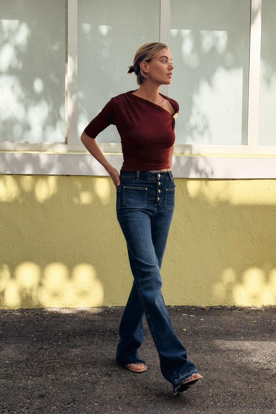 Brooch One Shoulder Top