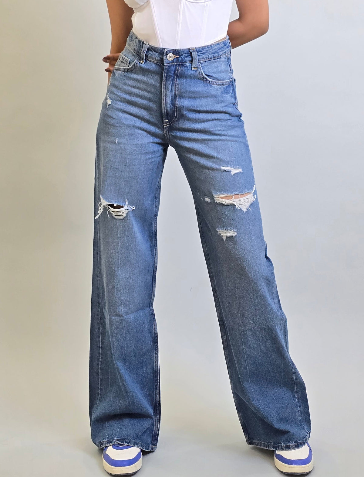 HM wide leg ripped denim