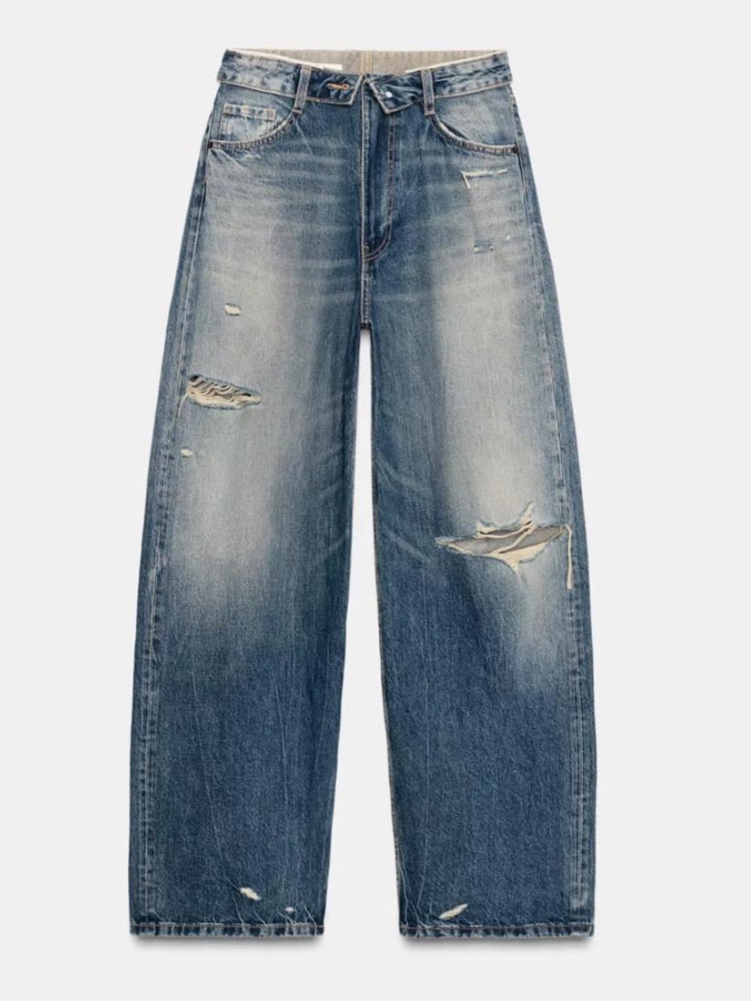 Folded Waist Ripped Denim