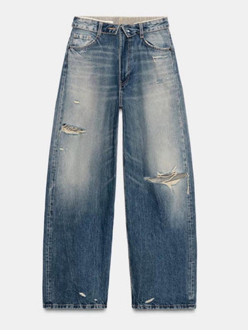 Folded Waist Ripped Denim