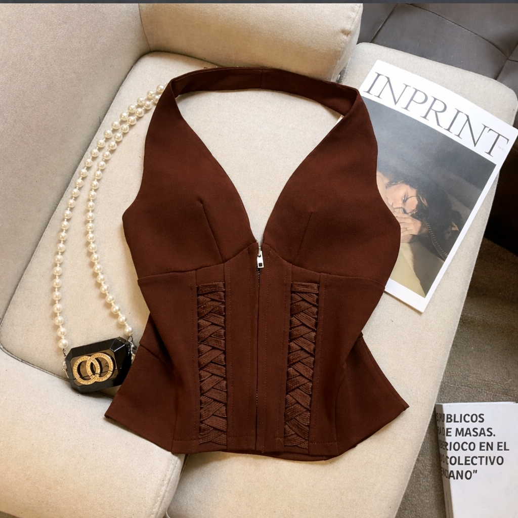 Corset Zip Halter Top