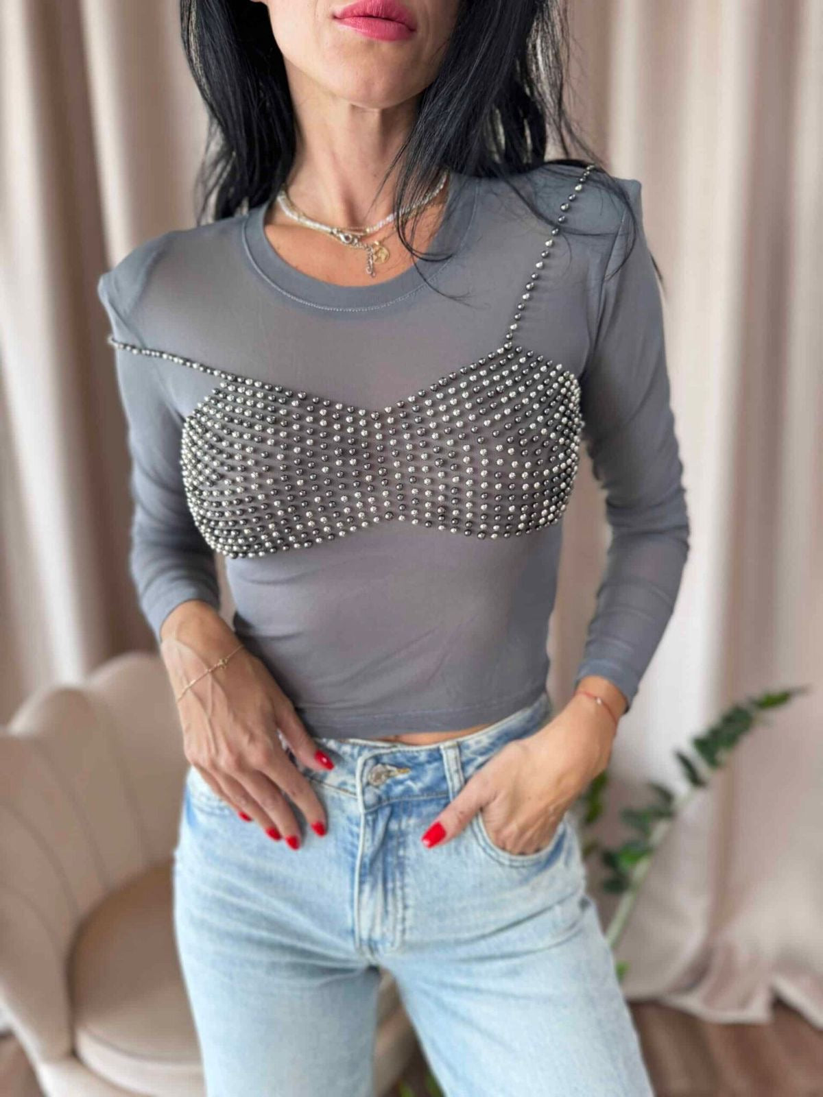 Mesh Sequins Top